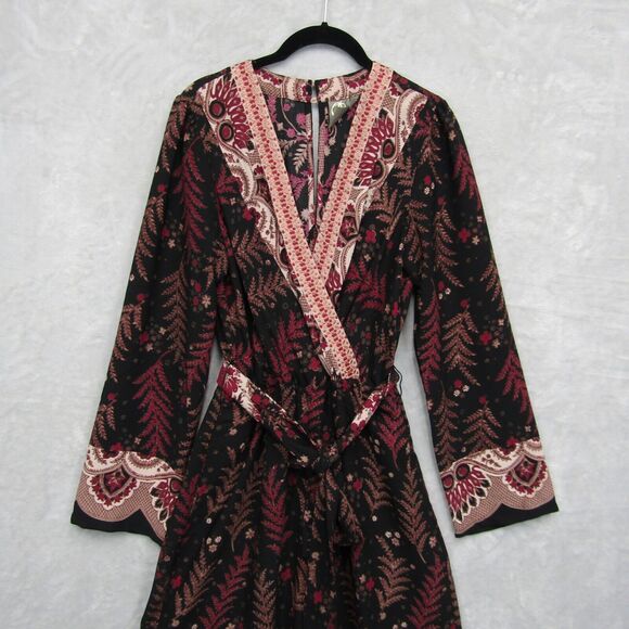 Anthropologie One September Jumpsuit Breezeway Embroidered Boho Small Red Black - Picture 6 of 16